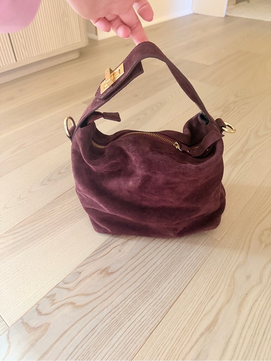 Viola Castellani Handbags - VIOLA CASTELLANI SMALL FOLDED HANDLE SATCHEL BURGUNDY SUEDE